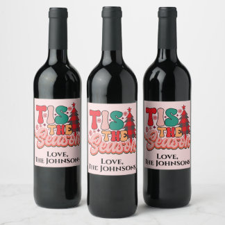 Bouteilles De Vin Retro Tis the Season boisson étiquette pour boutei