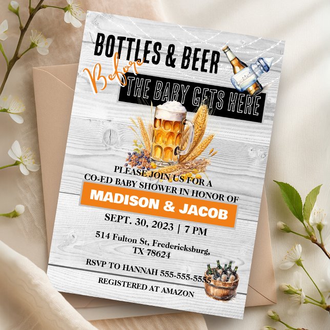 Bouteilles et bière co-Ed Baby shower Invitation (Bottles and Beer Co-ed Baby Shower Invitation)