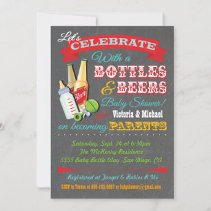 Bouteilles et invitation à la douche pour bébés