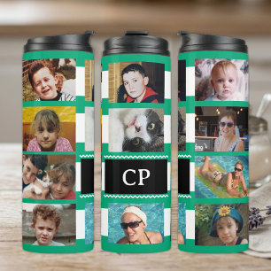 Bouteilles Isothermes 11 initiales de collage de photos vert blanc