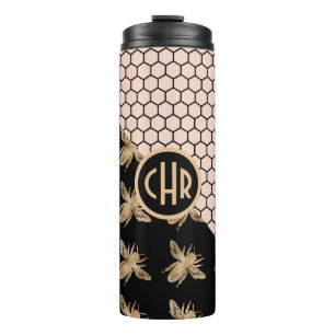 Bouteilles Isothermes Abeilles noires et d'or et monogramme d'abeilles r