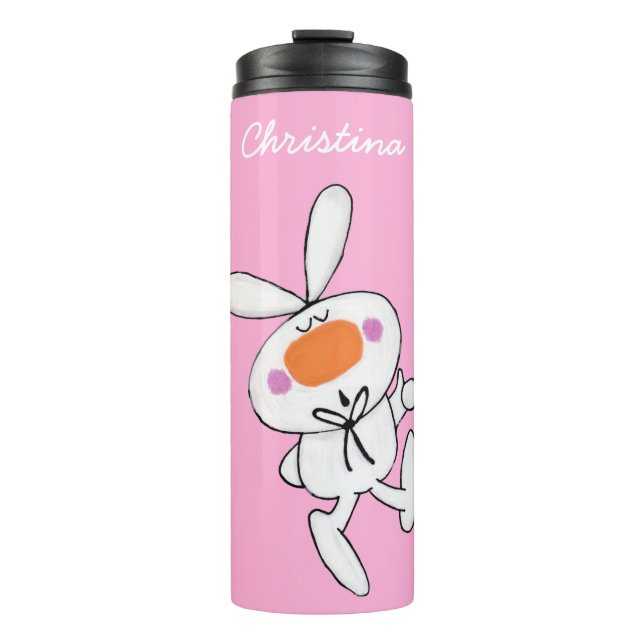 Bouteilles Isothermes Adorable lapin lapin blanc caricature sur rose vif (Devant)