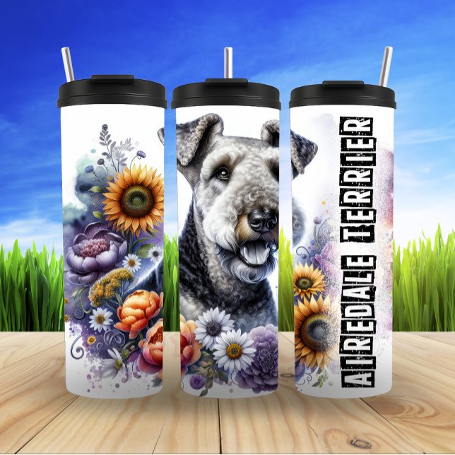 Bouteilles Isothermes Airedale Terrier et son aventure florale (Créateur téléchargé)