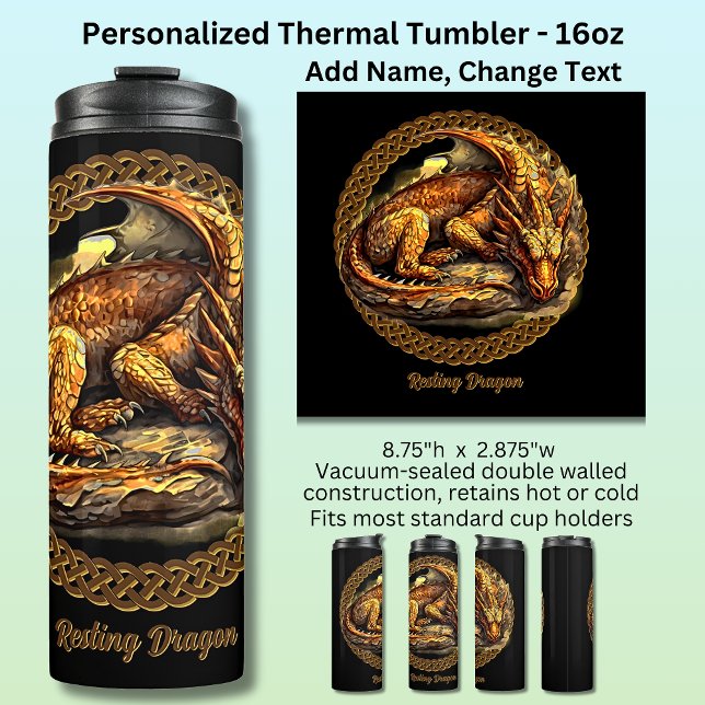 Bouteilles Isothermes Ajouter le texte du nom, Reposer le dragon Brown (Créateur téléchargé)