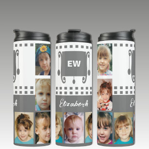 Bouteilles Isothermes Ajouter un nom initiales photo collage blanc gris