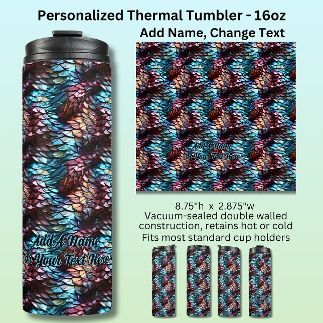 Bouteilles Isothermes Ajouter un nom ou un texte, Dragon Scales Aqua Blu (Créateur téléchargé)