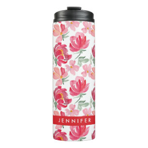 Bouteilles Isothermes Ajoutez votre motif nommé de pivoine d'aquarelle