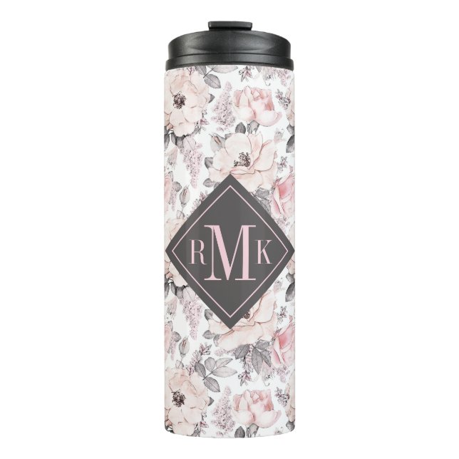 Bouteilles Isothermes Ajoutez votre motifs roses du monogramme | et gris (Devant)
