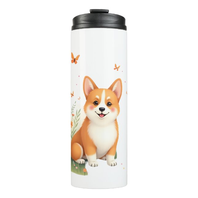Bouteilles Isothermes Akita Chien avec Fleur et T-shirt Papillon (Devant)
