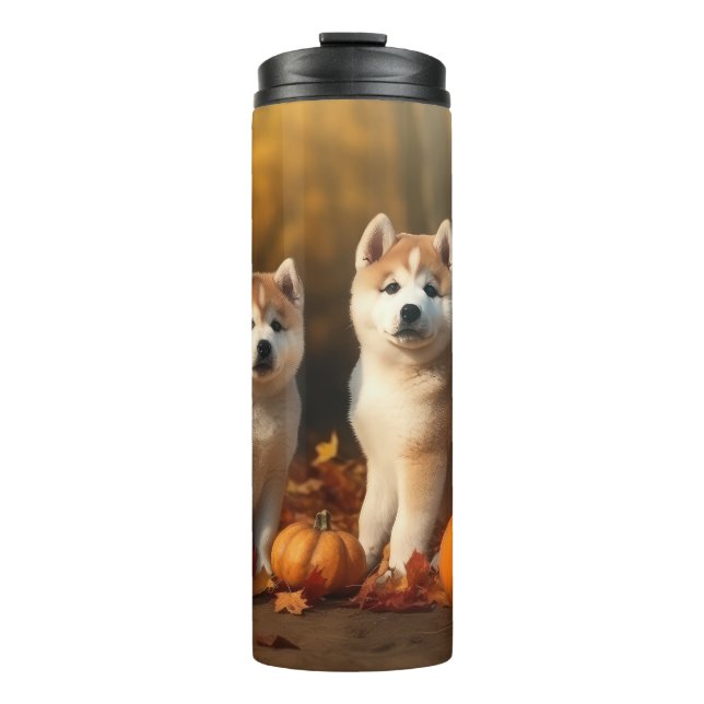 Bouteilles Isothermes Akita Puppy Citrouille d'automne (Devant)