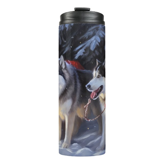 Bouteilles Isothermes Alaskien Malamute Snowy Sleigh Ride Noël (Devant)