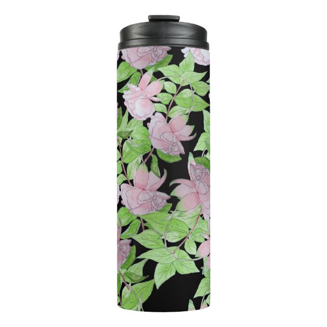 Bouteilles Isothermes amas de jolies fleurs roses et feuilles florales (Devant)
