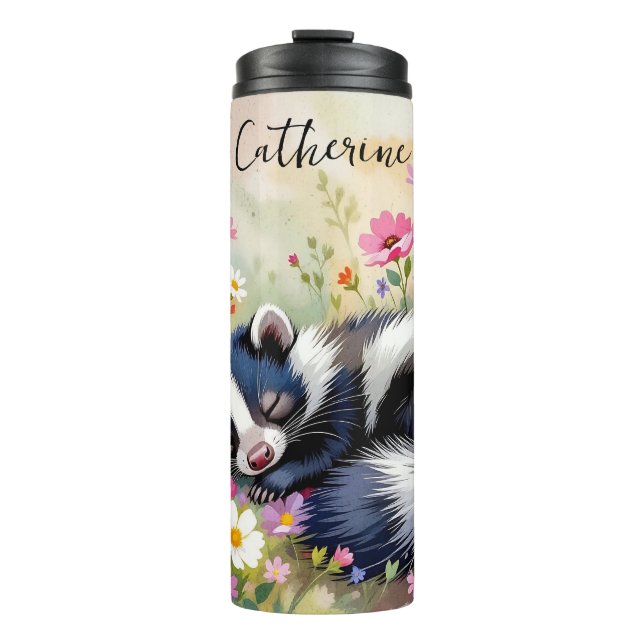 Bouteilles Isothermes An Adorable Skunk Napping in Flowers Personalized (Devant)