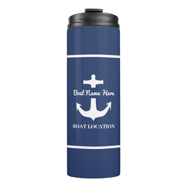 Bouteilles Isothermes Ancre personnalisée Marine Nom du bateau bleu Lieu (Devant)