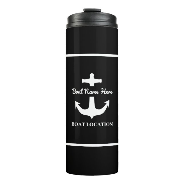 Bouteilles Isothermes Ancre personnalisée Nom du bateau noir Emplacement (Devant)