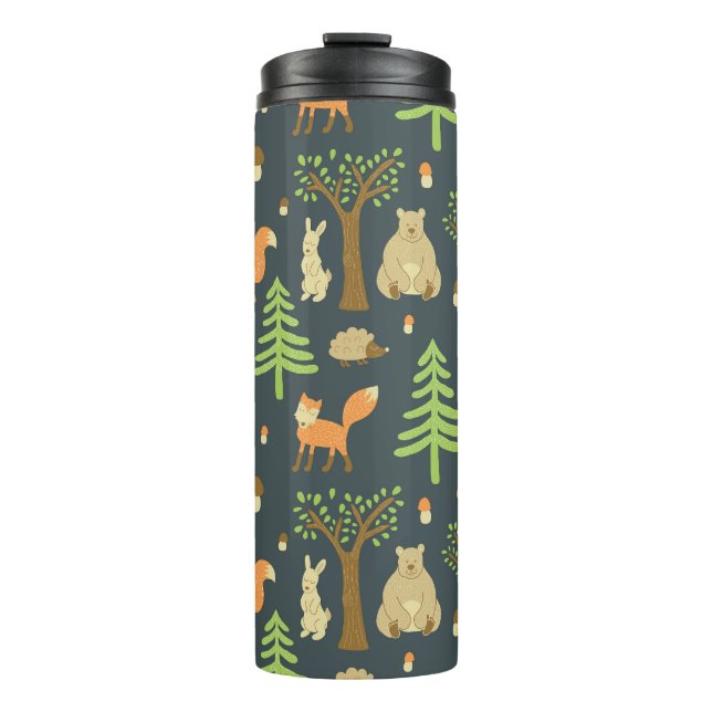Bouteilles Isothermes Animaux de forêt vintages, Motif pour enfants. (Devant)