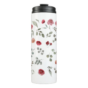 Bouteilles Isothermes Aquarelle Aquarelle Rose Feuilles verts Feuille