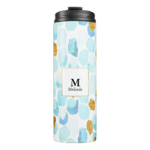 Bouteilles Isothermes Aquarelle bleu et or Points Monogramme Tumbler