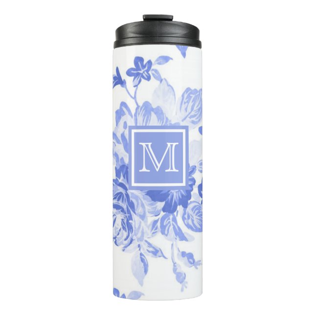 Bouteilles Isothermes Aquarelle bleue Floral | Tumblr thermique (Devant)