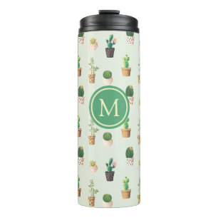 Bouteilles Isothermes Aquarelle Cactus Motif Mint vert Monogramme