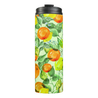 Bouteilles Isothermes Aquarelle citrons, fleurs, agrumes motif.