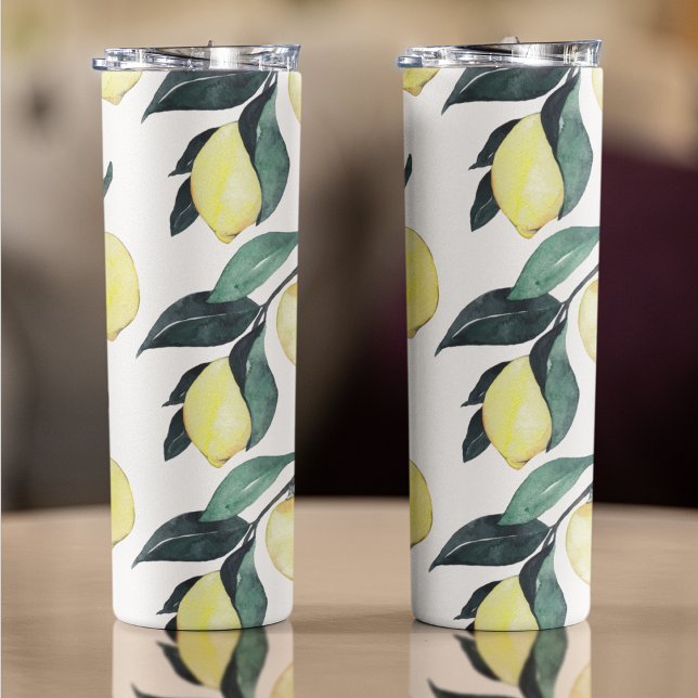 Bouteilles Isothermes Aquarelle Citrons jaunes Motif sans couture (Créateur téléchargé)