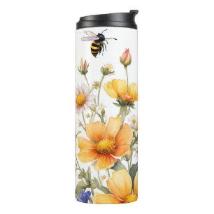 Bouteilles Isothermes Aquarelle des abeilles fleurs sauvages et miel