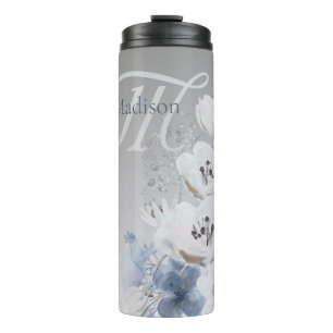 Bouteilles Isothermes Aquarelle d'hiver Monogramme floral personnalisé