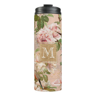 Bouteilles Isothermes Aquarelle Floral Dusty Or rose Vintage Monogramme