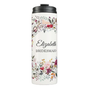 Bouteilles Isothermes Aquarelle Floral Wreath Mariage Bridesmaid Cadeau