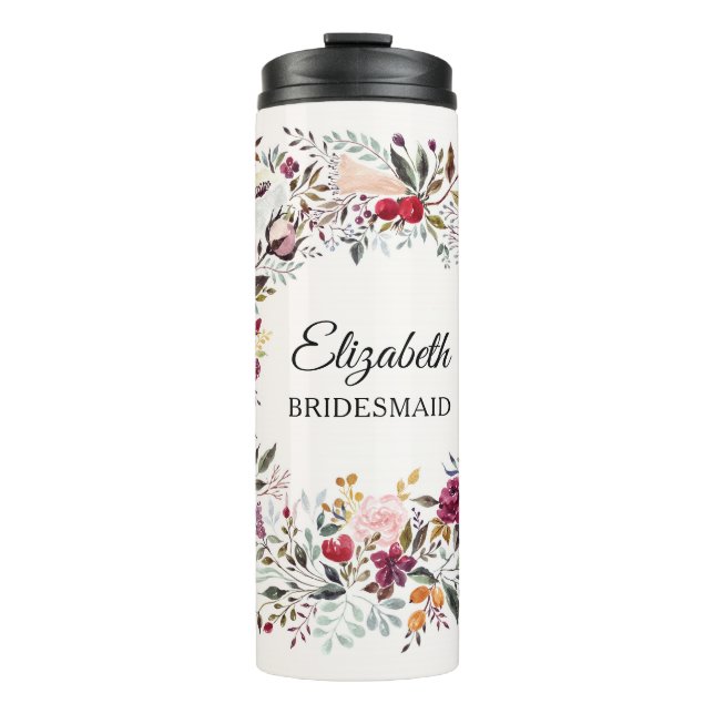 Bouteilles Isothermes Aquarelle Floral Wreath Mariage Bridesmaid Cadeau (Devant)
