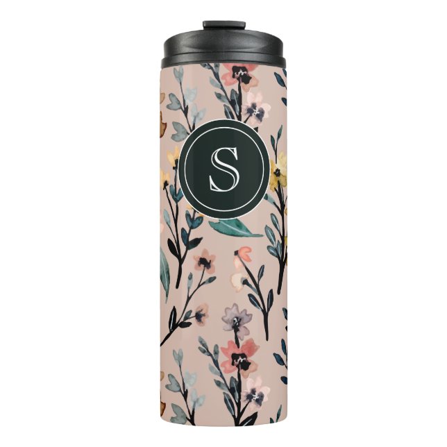 Bouteilles Isothermes Aquarelle florale Boho Rose Dusty personnalisée (Devant)