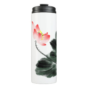 Bouteilles Isothermes Aquarelle Lotus Floral Chinoiserie Freehand Art