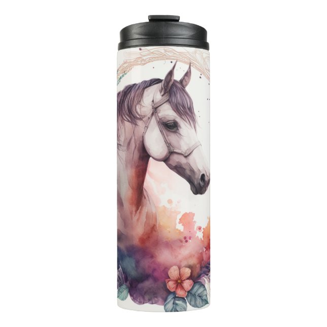 Bouteilles Isothermes Aquarelle mignonne Cheval rose Nom personnalisable (Devant)