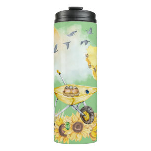 Bouteilles Isothermes Aquarelle mignonne Cottagecore Jaune sur vert  