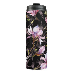 Bouteilles Isothermes Aquarelle noire Arrière - plan rose Magnolia