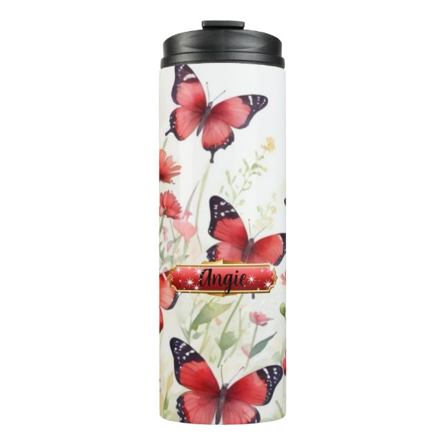 Bouteilles Isothermes Aquarelle Papillon rouge Floral Thermal Tumbler (Devant)