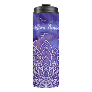 Bouteilles Isothermes Aquarelle personnalisée violet blanc Mandala
