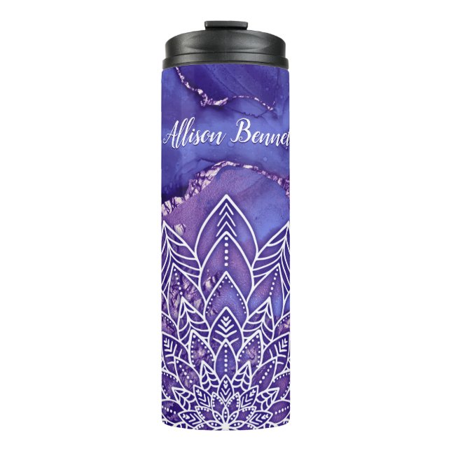 Bouteilles Isothermes Aquarelle personnalisée violet blanc Mandala (Devant)