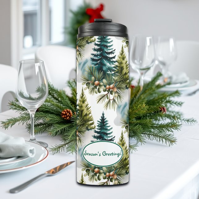 Bouteilles Isothermes Aquarelle Pine Motif Elégant hiver (Créateur téléchargé)