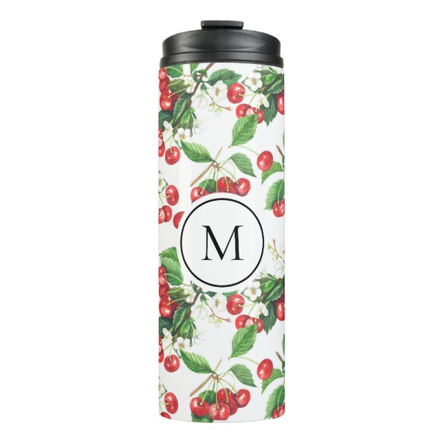 Bouteilles Isothermes Aquarelle rouge cerises Motif Monogramme (Devant)