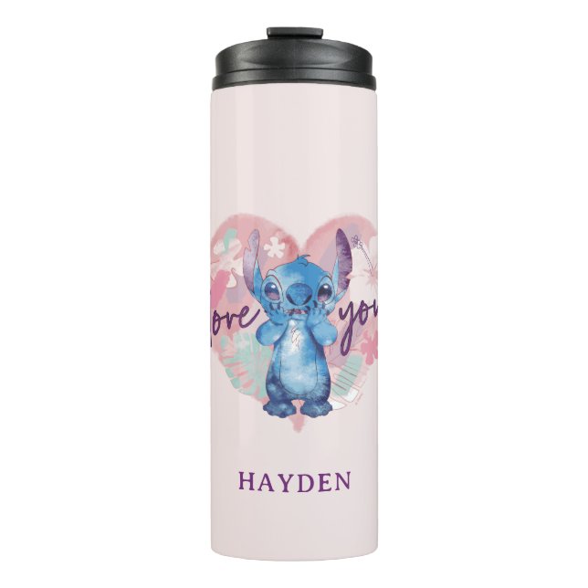 Bouteilles Isothermes Aquarelle Stitch Coeur Saint-Valentin | Ajouter Vo (Devant)