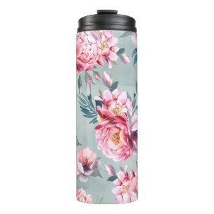 Bouteilles Isothermes Aquarelle transparente motif de la pivoine et fleu