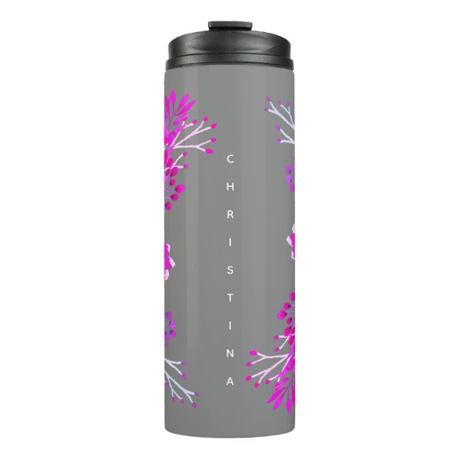 Bouteilles Isothermes Aquarelle violette brillante et tendance Fleurs et (Devant)