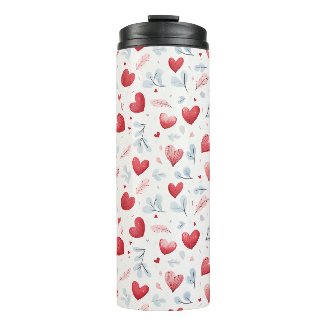 Bouteilles Isothermes Aquarelle Whimsical Coeurs et Motif Feuille (Devant)