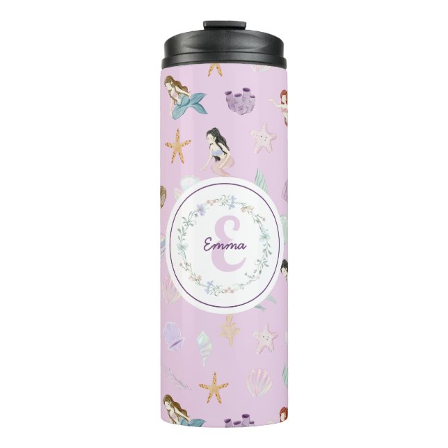 Bouteilles Isothermes Aquarelle Whimsical Mermaids Monogramme (Devant)