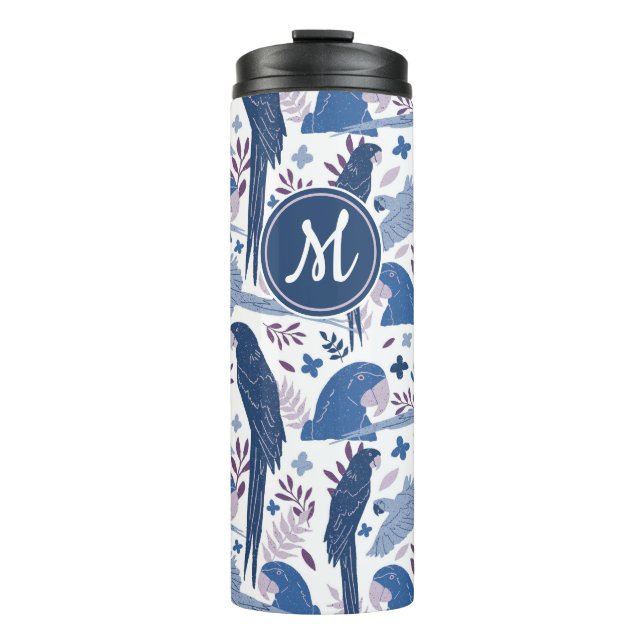 Bouteilles Isothermes Ara Parrot bleu Tropical Leave Motif Monogramme (Devant)