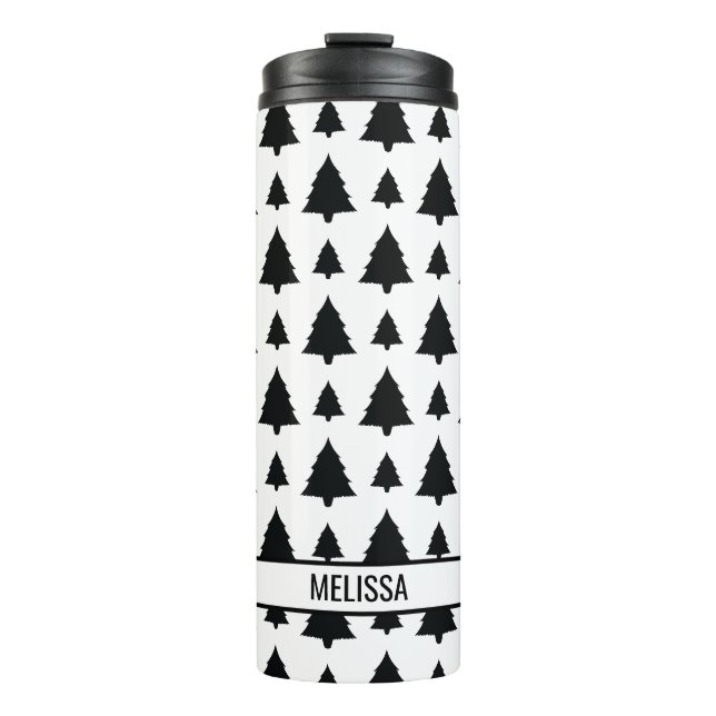 Bouteilles Isothermes Arbre de Noël noir et blanc Motif et nom (Devant)