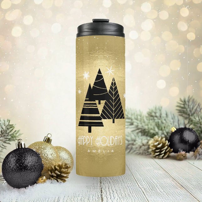 Bouteilles Isothermes Arbres de Noël et flocons de neige Gold ID863 (Créateur téléchargé)