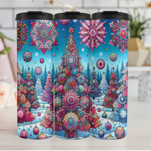 Bouteilles Isothermes Arbres de Noël vibrants dans la neige